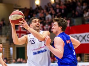 06.04.2015 Basketball 2.Bundesliga 2014/15 Playoffs HF 2. Spiel Mattersburg Rocks vs. DC Vienna Timberwolves;  Sebastian Pinterits (13), Philipp D'Angelo (9) Copyright Pictorial / M.Proell office@pictorial.at www.basketball.pictorial.at